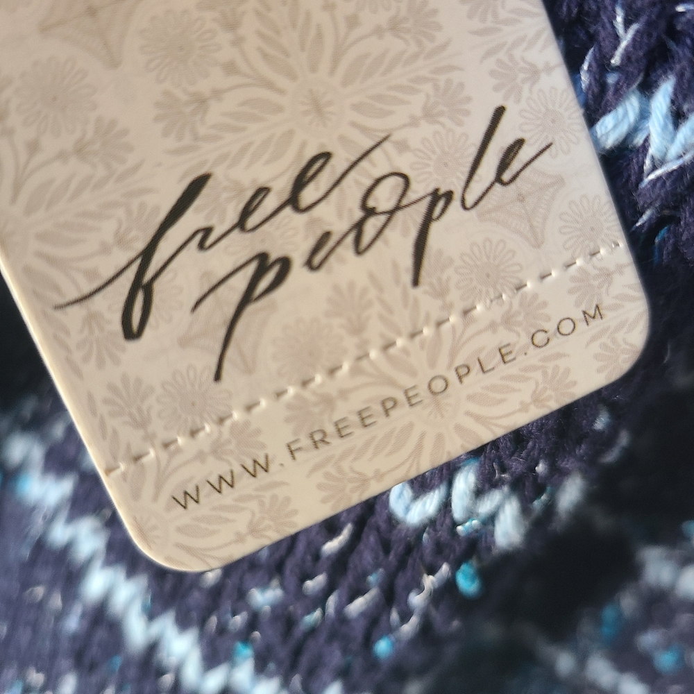 Free People NWT Starlight Blue Striped Cotton Blend Heavy Knit Sweater - Picture 12 of 14